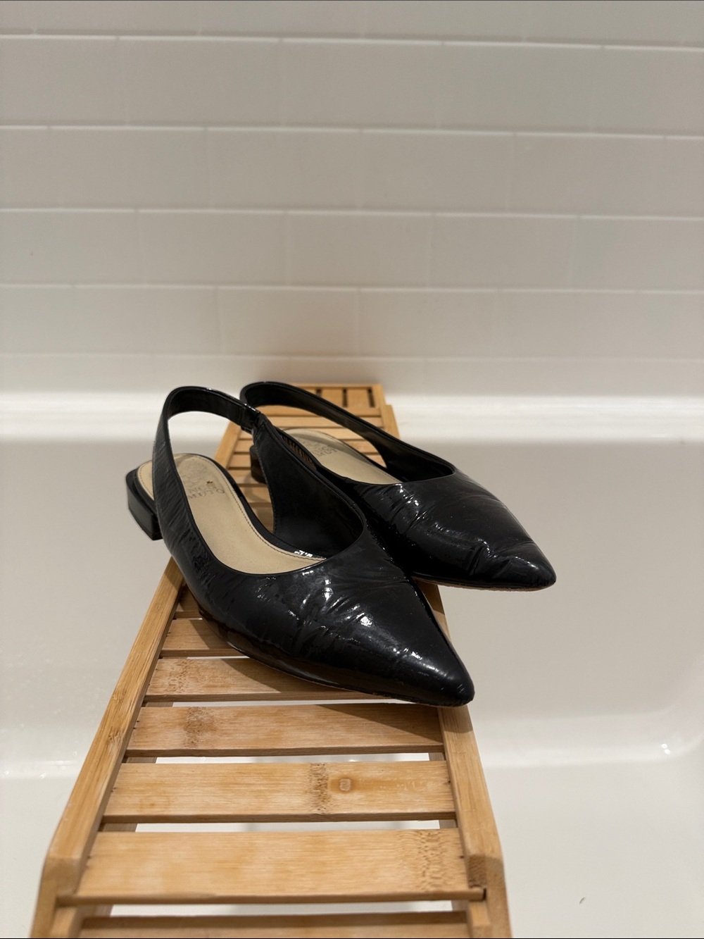 Vince Camuto Black Patent Pointed Slingback Flats